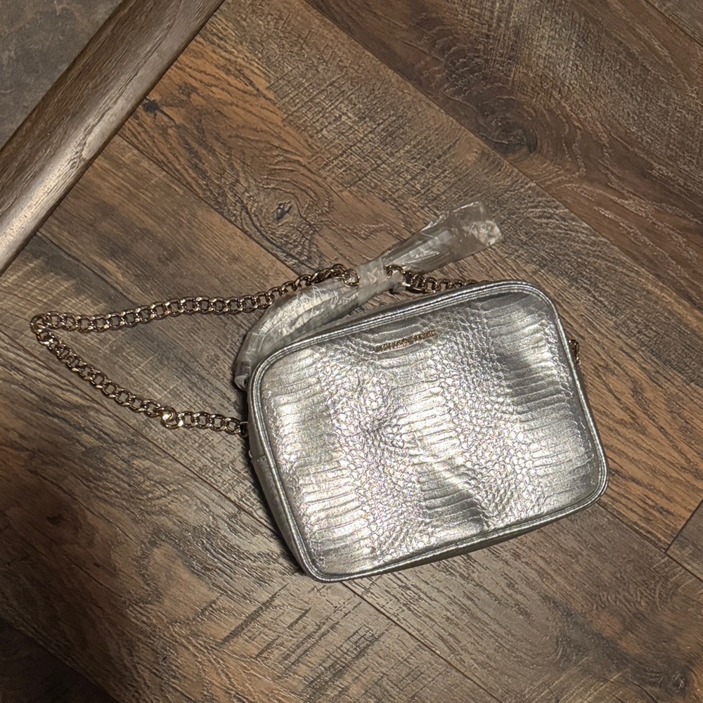 Victoria secret Metallic Silver Crossbody Bag with Chain Strap